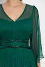 Rochie Leornard Collection verde inchis din matase cu paiete in talie