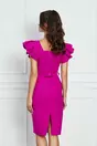 Rochie Lidia fucsia cu volane la maneci si curea in talie
