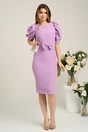Rochie office din stofa lila cu funda in talie
