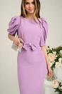 Rochie office din stofa lila cu funda in talie