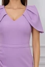 Rochie lila de ocazie cu maneci lalea si perle pe talie