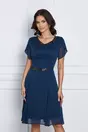 Rochie Linda albastra cu glitter in talie si la decolteu