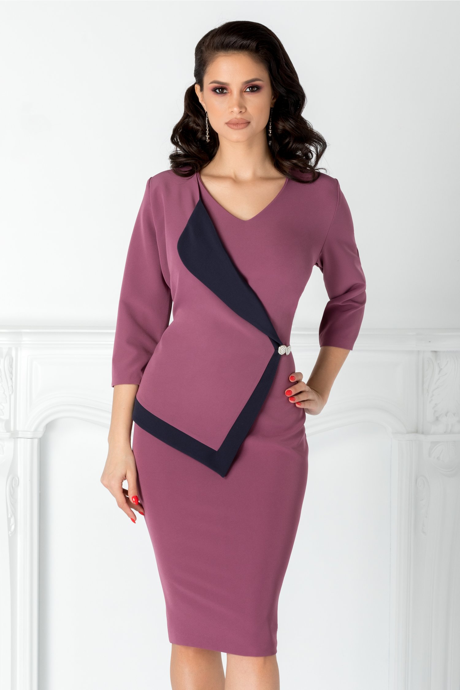 Rochie Linda de ocazie lila cu rever stil sacou