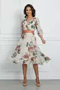 Rochie Lorena bej cu imprimeuri florale si curea in talie