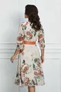 Rochie Lorena bej cu imprimeuri florale si curea in talie
