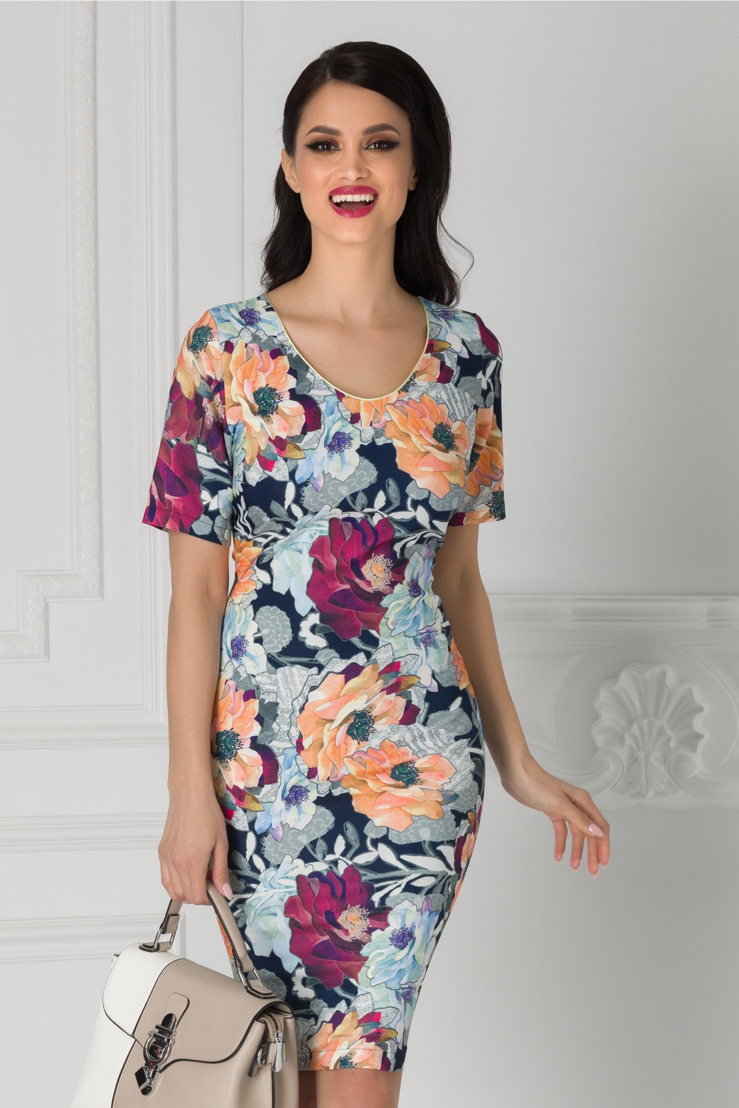 Rochie Luana cu imprimeu floral orange