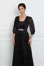 Rochie Luiza neagra lunga cu paiete la bust si glitter