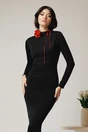 Rochie lunga eleganta din lycra neagra cu fronseuri