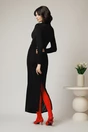 Rochie lunga eleganta din lycra neagra cu fronseuri