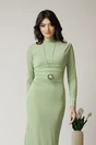 Rochie lunga eleganta din lycra verde pastel cu fronseuri