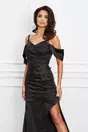 Rochie eleganta lunga neagra cu paiete la decolteu