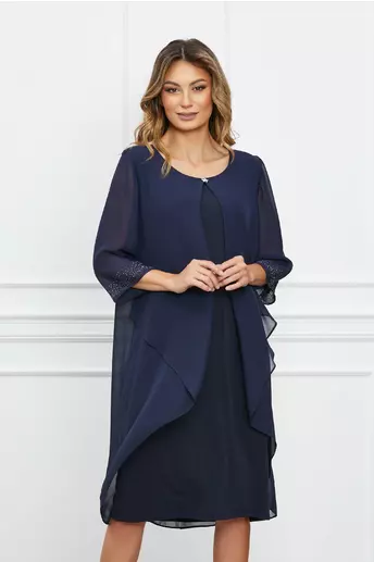 Rochie Madalina bleumarin cu capa din voal