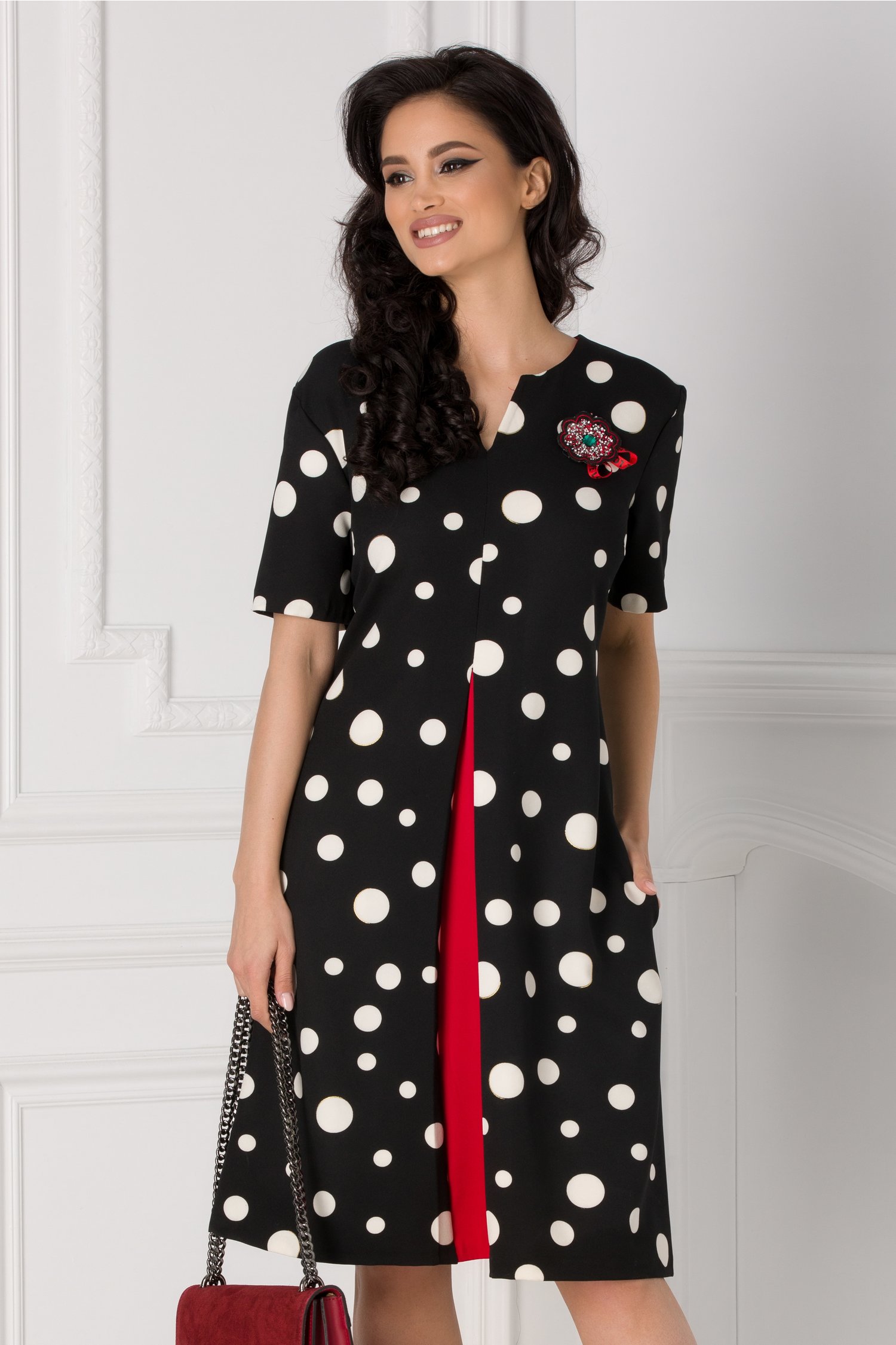 Rochie Madeline neagra cu buline albe