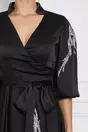 Rochie Magdalena neagra din satin cu strasuri pe maneci