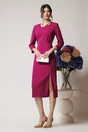 Rochie office din triplu voal magenta cu accesoriu in talie