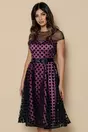 Rochie magenta cu tulle negru si buline