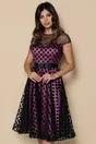 Rochie magenta cu tulle negru si buline