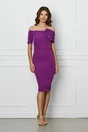 Rochie magenta cu umeri goi si floare pe bust