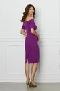 Rochie magenta cu umeri goi si floare pe bust
