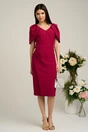 Rochie magenta de ocazie cu maneci lalea si perle pe talie