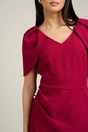 Rochie magenta de ocazie cu maneci lalea si perle pe talie