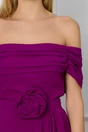 Rochie magenta lunga cu trandafir in talie