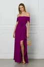 Rochie magenta lunga cu trandafir in talie