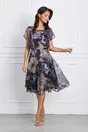 Rochie Maira bleumarin cu imprimeu auriu si accesoriu in talie