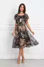 Rochie Maira neagra cu imprimeu auriu si accesoriu in talie