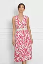 Rochie Malina ivory cu imprimeu fucsia si curea in talie