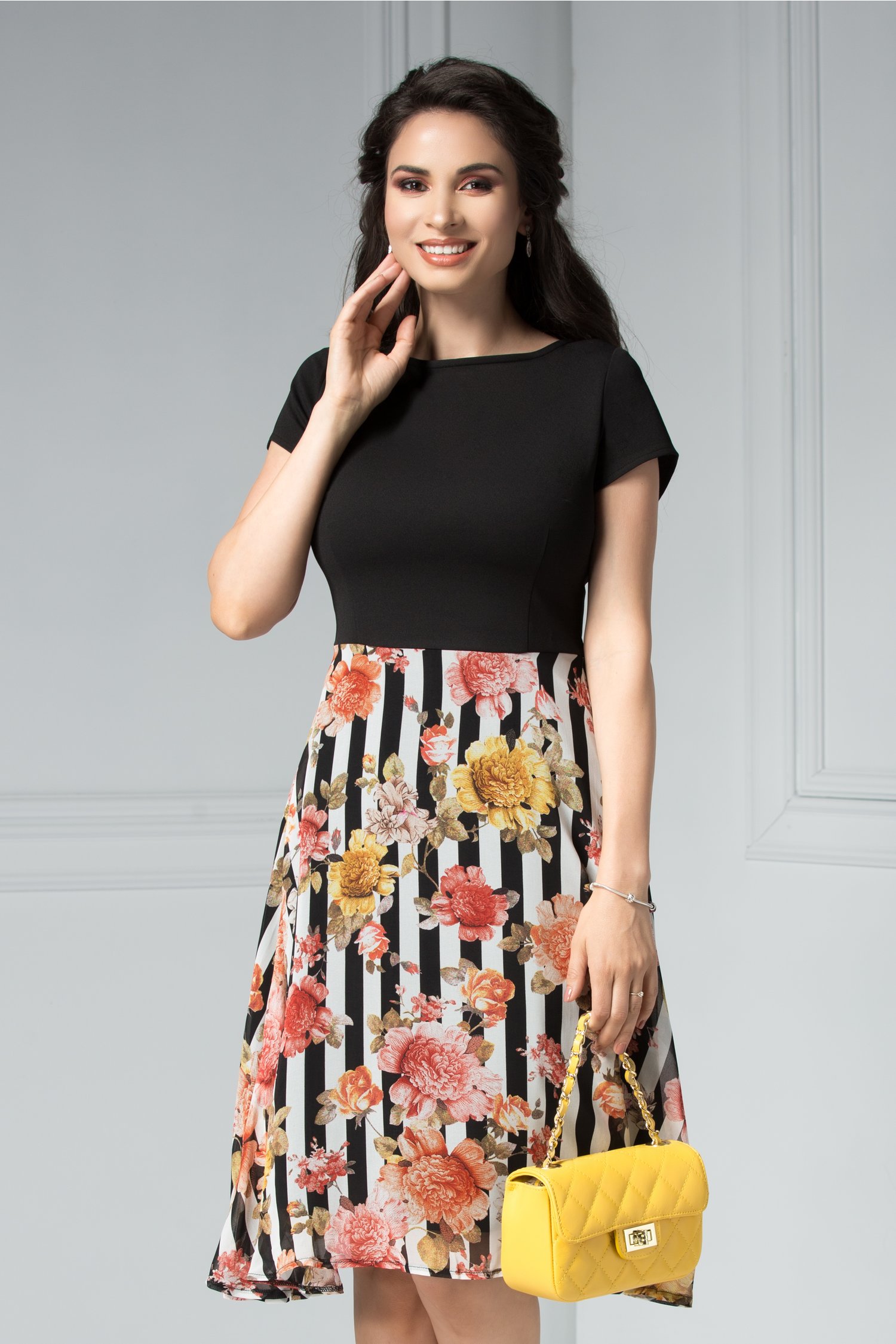 Rochie Mallory midi de vara cu imprimeu floral colorat