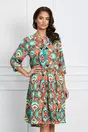 Rochie Maona turcoaz cu imprimeuri orange