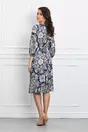 Rochie Mara bleumarin cu imprimeuri ivory si decolteu in V