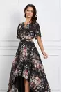 Rochie Mara neagra cu flori roz si lungime asimetrica