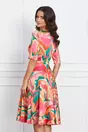Rochie Mara orange cu imprimeuri fucsia si verzi