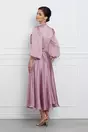 Rochie Marina roz din satin cu margelute la bust