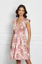 Rochie Mariposa roz din brocard cu imprimeu floral auriu