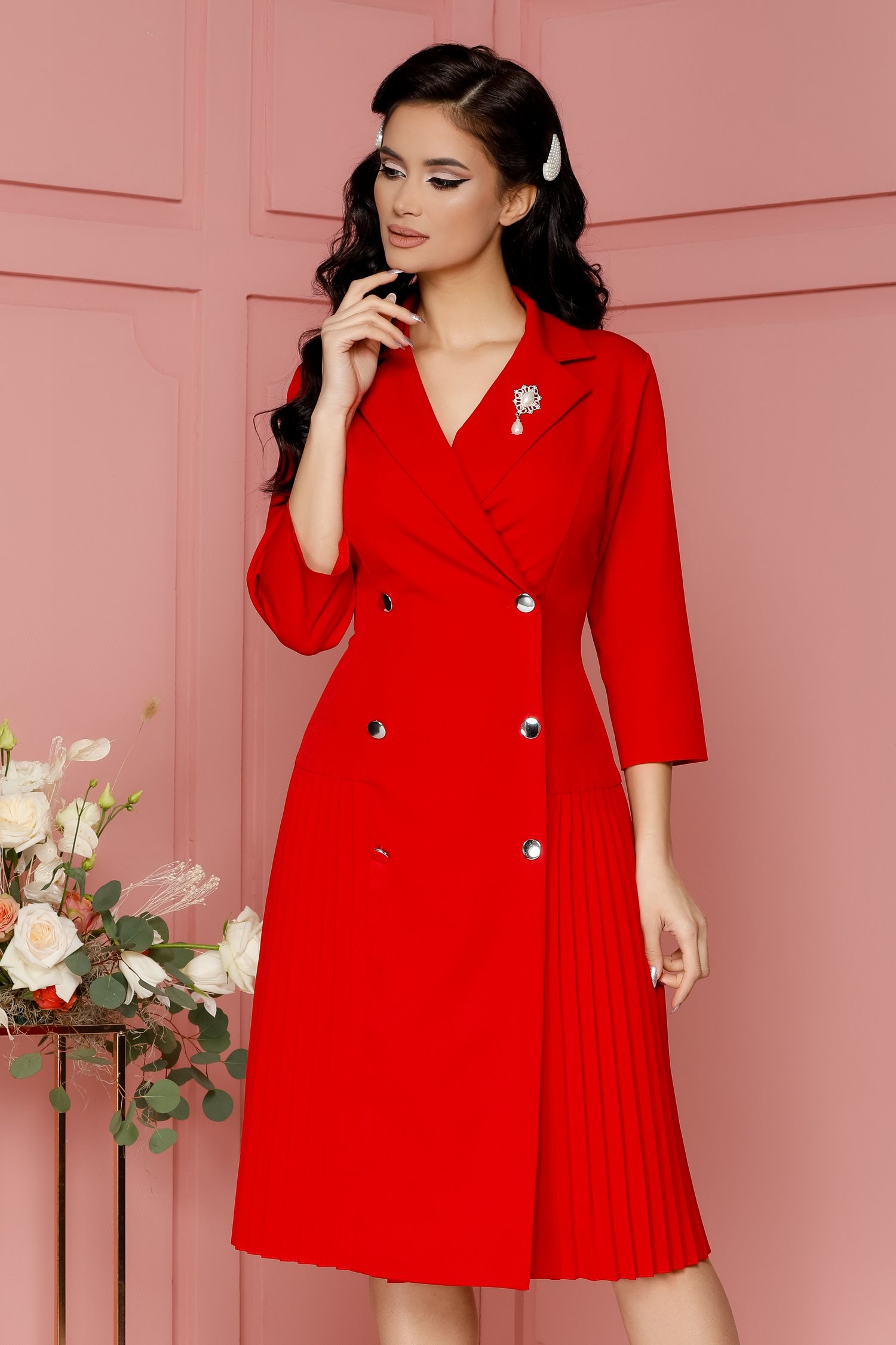 Rochie masha rosu stil sacou