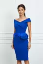 Rochie MBG albastra cu peplum si pene in talie