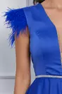 Rochie MBG albastra din satin cu pene la maneci