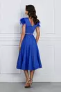 Rochie MBG albastra din satin cu pene la maneci