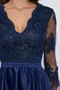 Rochie MBG bleumarin cu bust din dantela si pene la maneci
