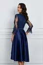 Rochie MBG bleumarin cu bust din dantela si pene la maneci