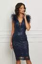 Rochie MBG bleumarin cu paiete si pene