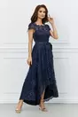 Rochie MBG bleumarin din dantela cu lungime asimetrica