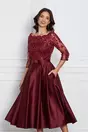 Rochie MBG bordo din tafta cu dantela la bust