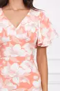Rochie MBG corai cu imprimeuri florale albe