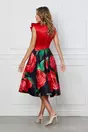 Rochie MBG cu bust rosu si fusta bleumarin cu flori