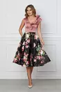 Rochie MBG cu bust roz si fusta neagra cu flori