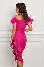 Rochie MBG fucsia cu pene la bust si volan pe fusta
